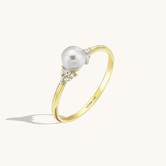 Dainty Pearl Engagement Ring in Gold