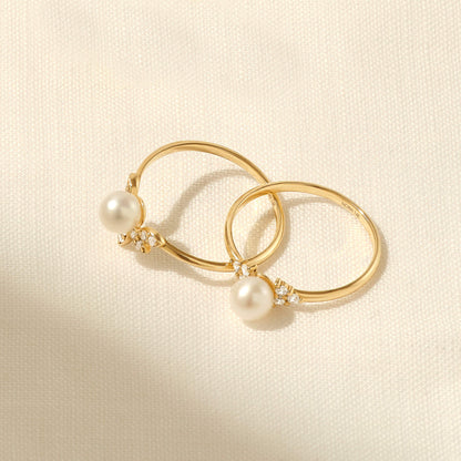 Dainty Pearl Engagement Ring in Gold