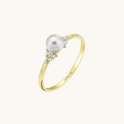 Dainty Pearl Engagement Ring in Gold