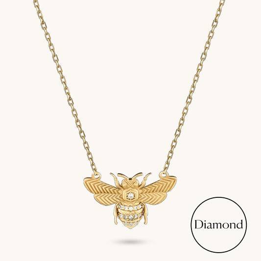 Diamond Bee Necklace in Gold