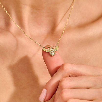 Diamond Bee Necklace in Gold