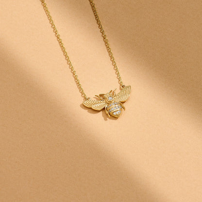 Diamond Bee Necklace in Gold