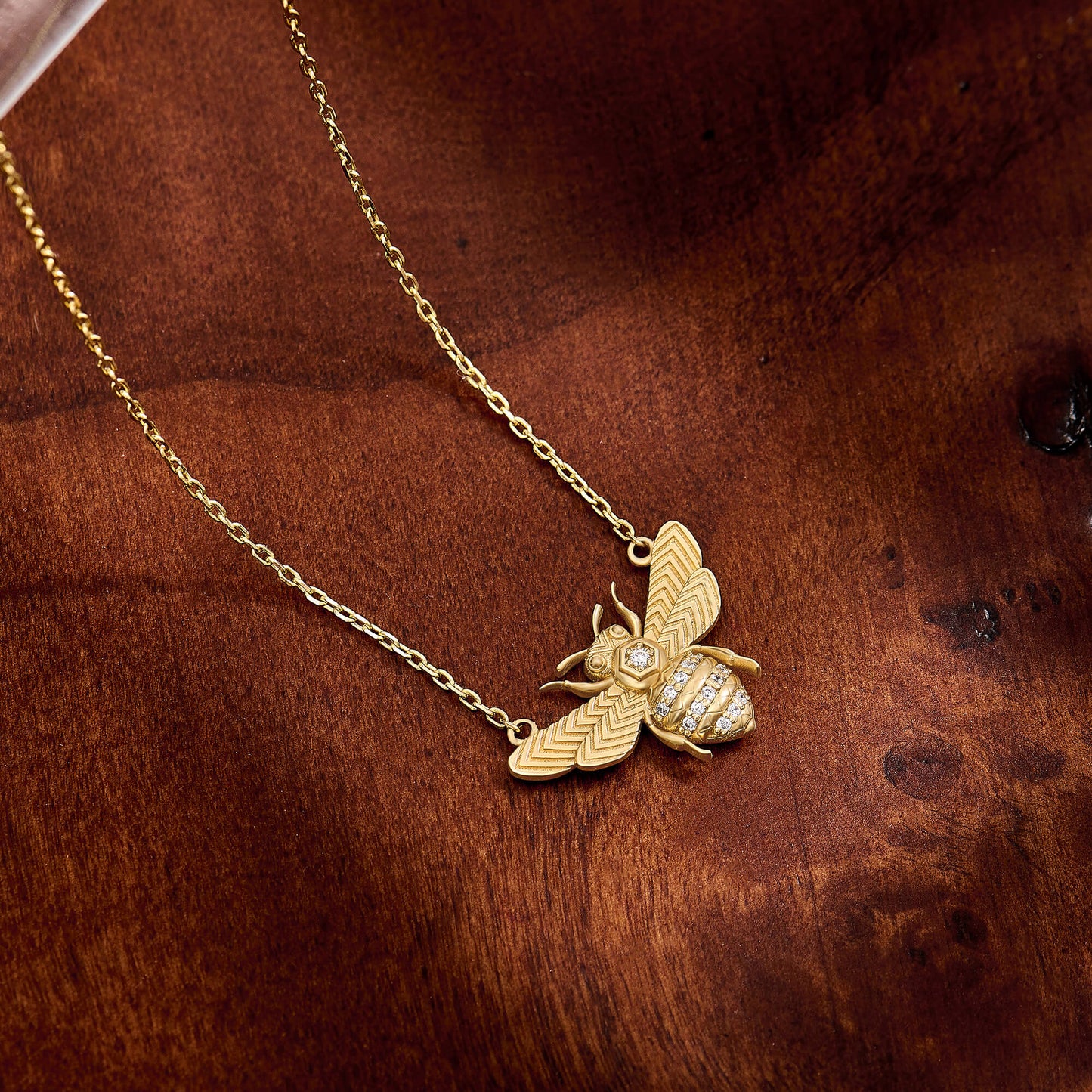 Diamond Bee Necklace in Gold