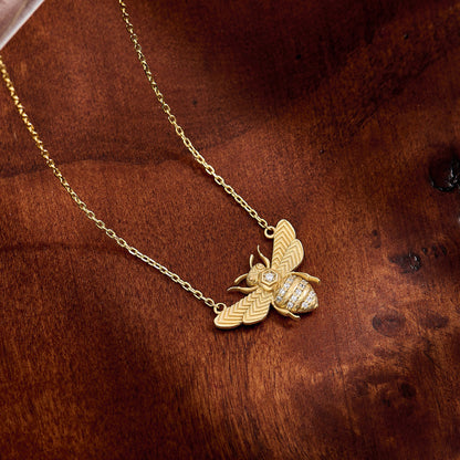 Diamond Bee Necklace in Gold