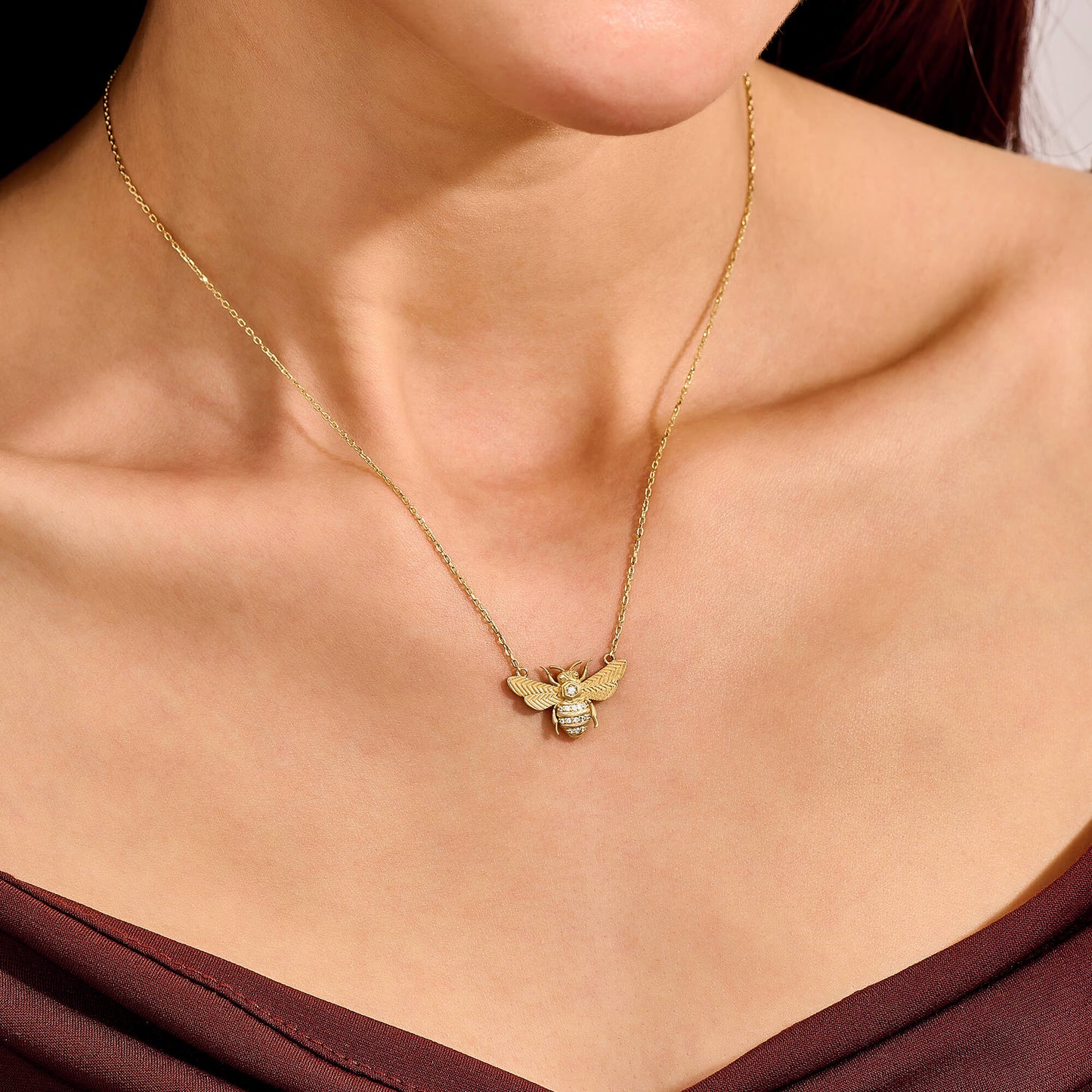 Diamond Bee Necklace in Gold
