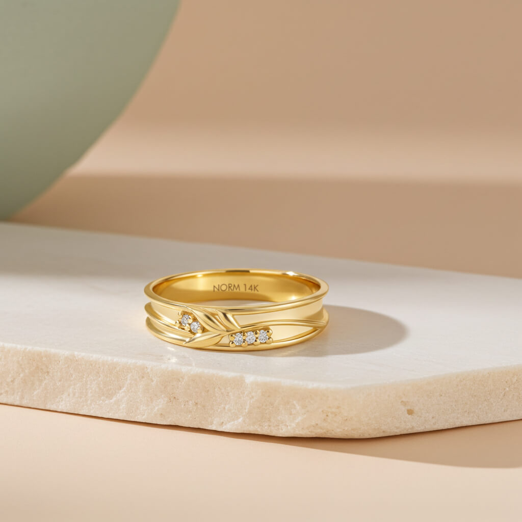 Diamond Branch Wedding Band Ring in Gold
