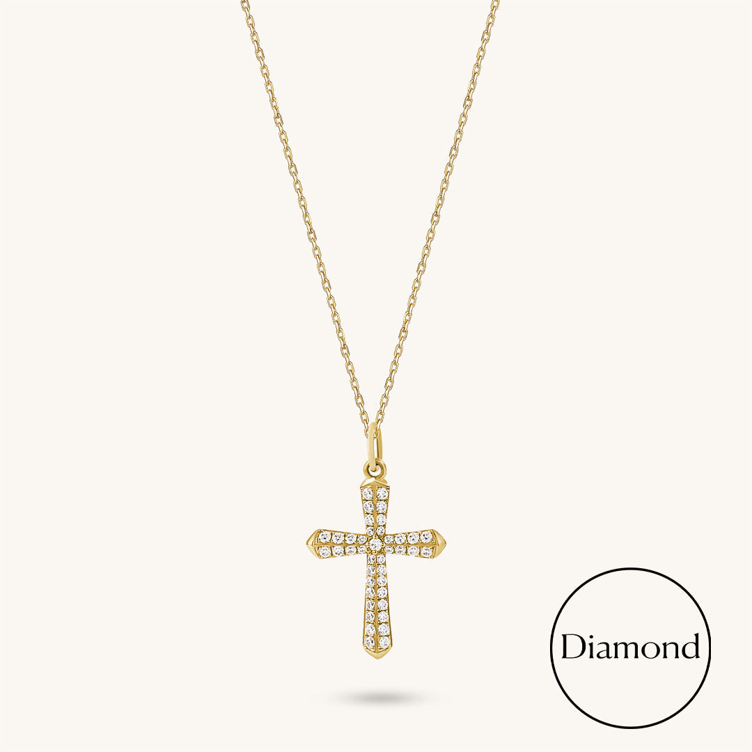 Diamond Cross Necklace in Gold