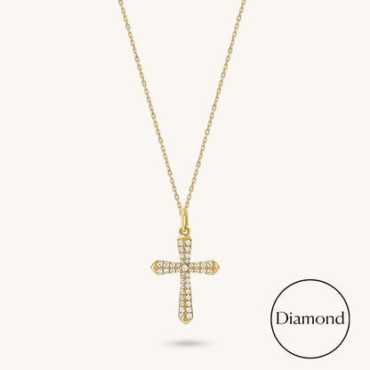 Diamond Cross Necklace in Gold