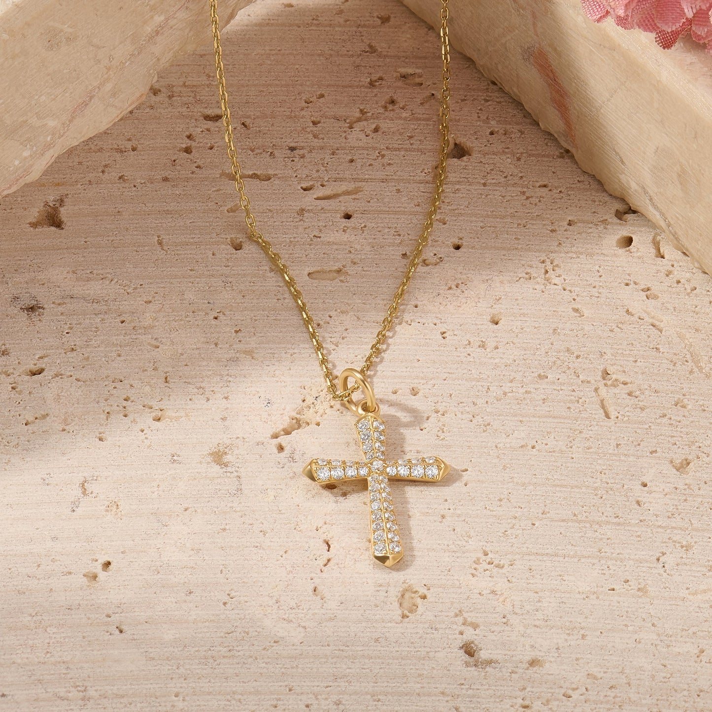 Diamond Cross Necklace in Gold
