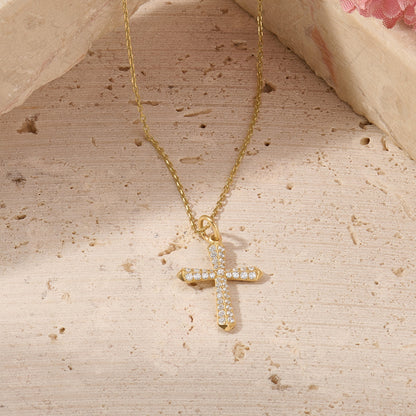 Diamond Cross Necklace in Gold