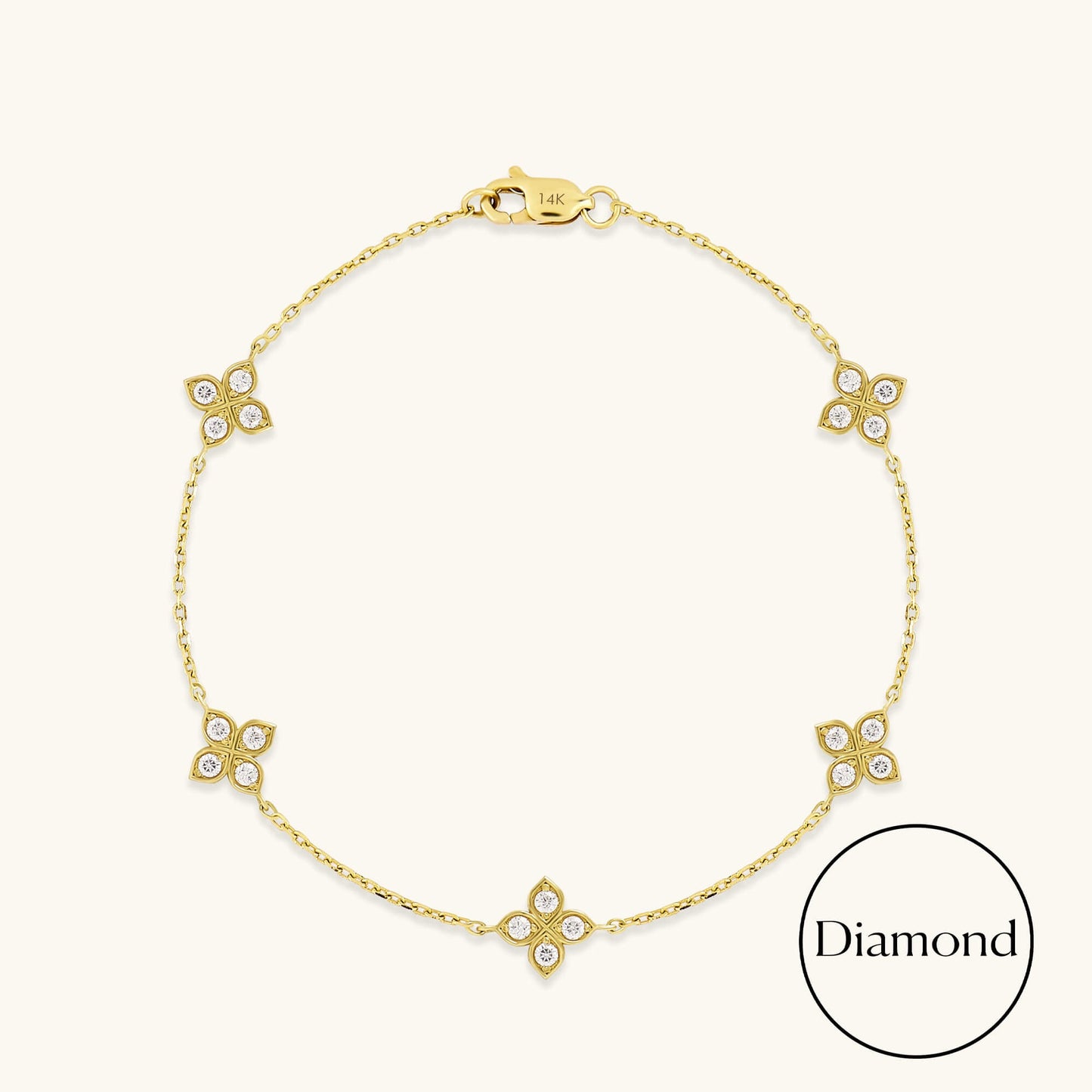 Diamond Flower Bracelet in Gold