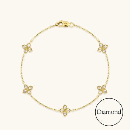 Diamond Flower Bracelet in Gold