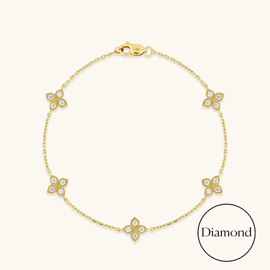 Diamond Flower Bracelet in Gold