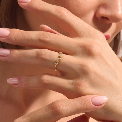 Diamond Flower Curved Ring in Gold