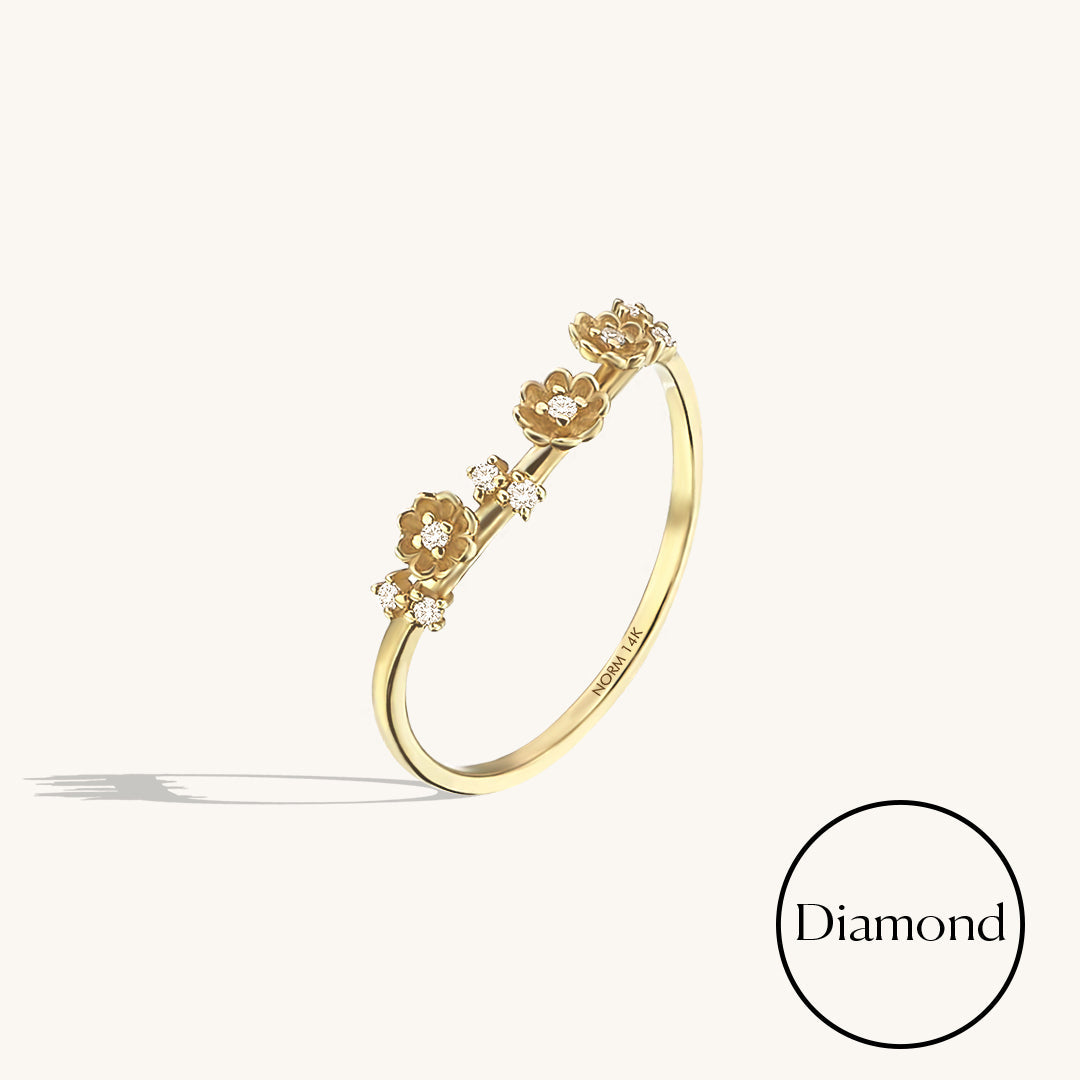 Diamond Flower Curved Ring in Gold