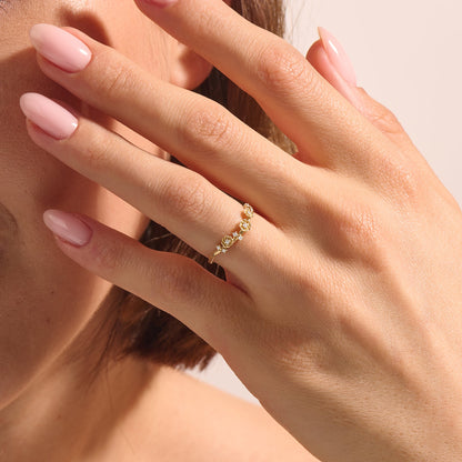 Diamond Flower Curved Ring in Gold