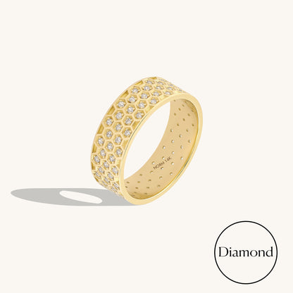 Diamond Honeycomb Band Ring in Gold