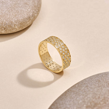 Diamond Honeycomb Band Ring in Gold