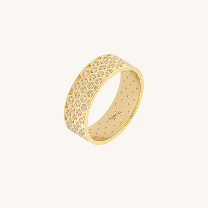 Diamond Honeycomb Band Ring in Gold