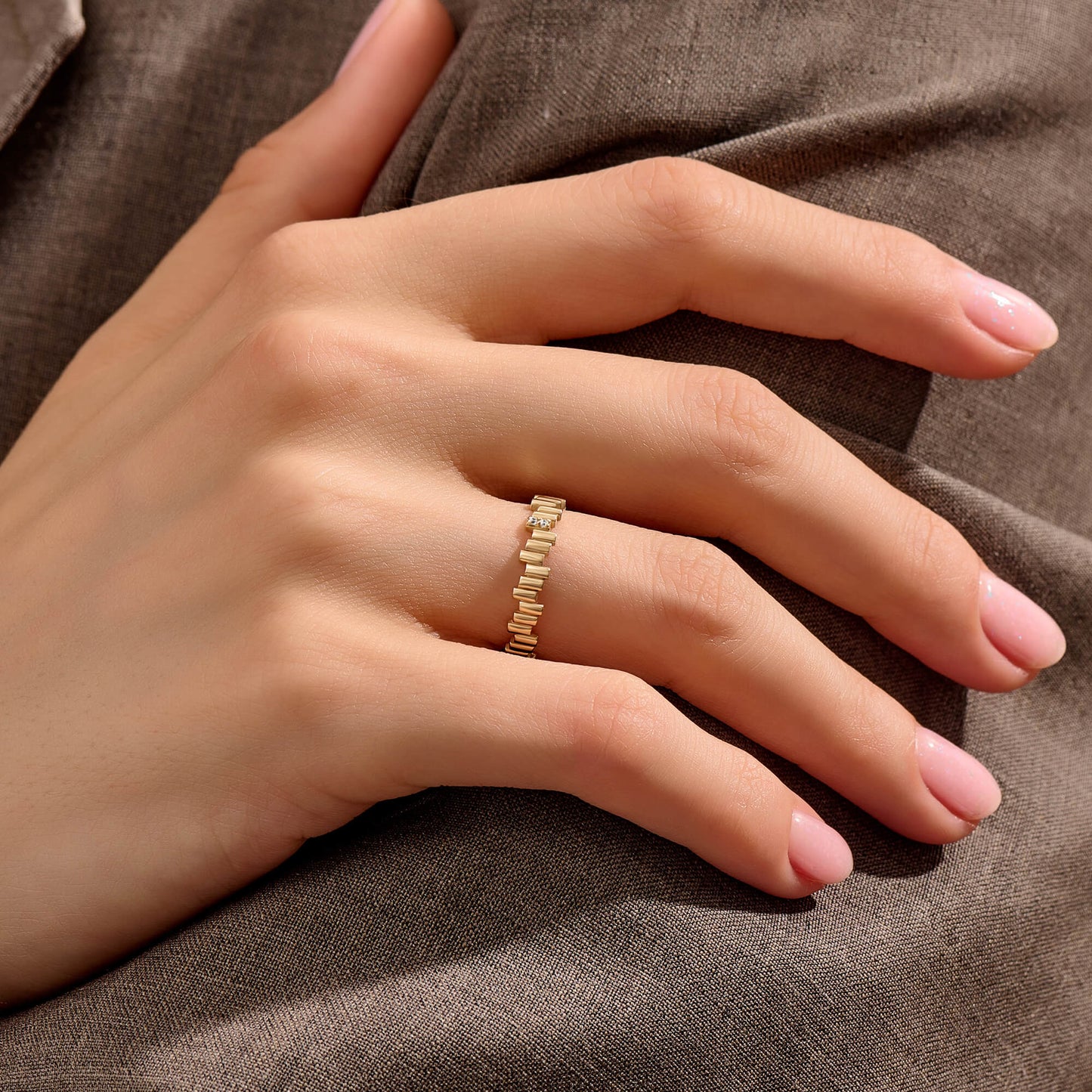 Diamond Irregular Bars Stacking Ring in Gold