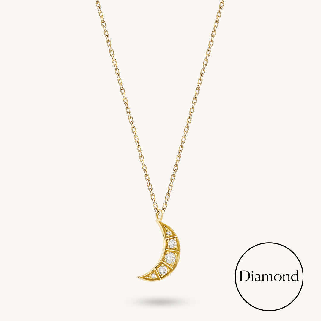 Diamond Moon Necklace in Gold