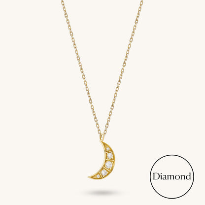 Diamond Moon Necklace in Gold