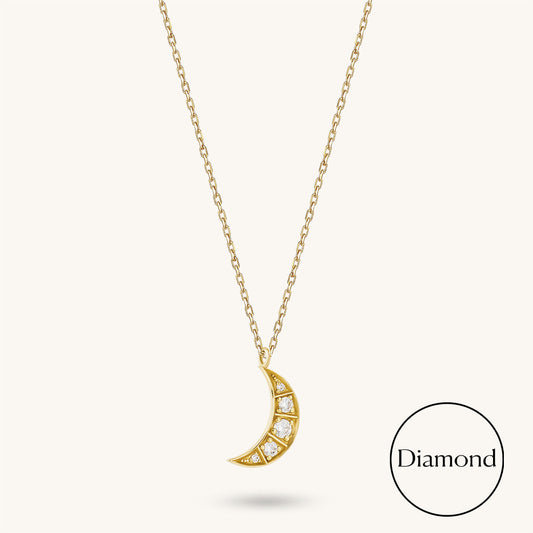Diamond Moon Necklace in Gold