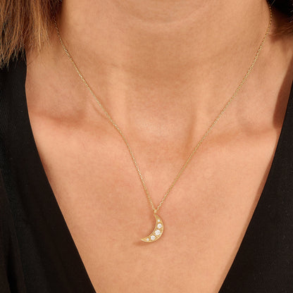 Diamond Moon Necklace in Gold