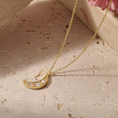 Diamond Moon Necklace in Gold