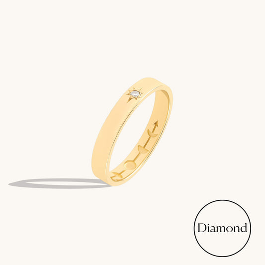 Diamond Moon Phase Starburst Band Ring in Gold