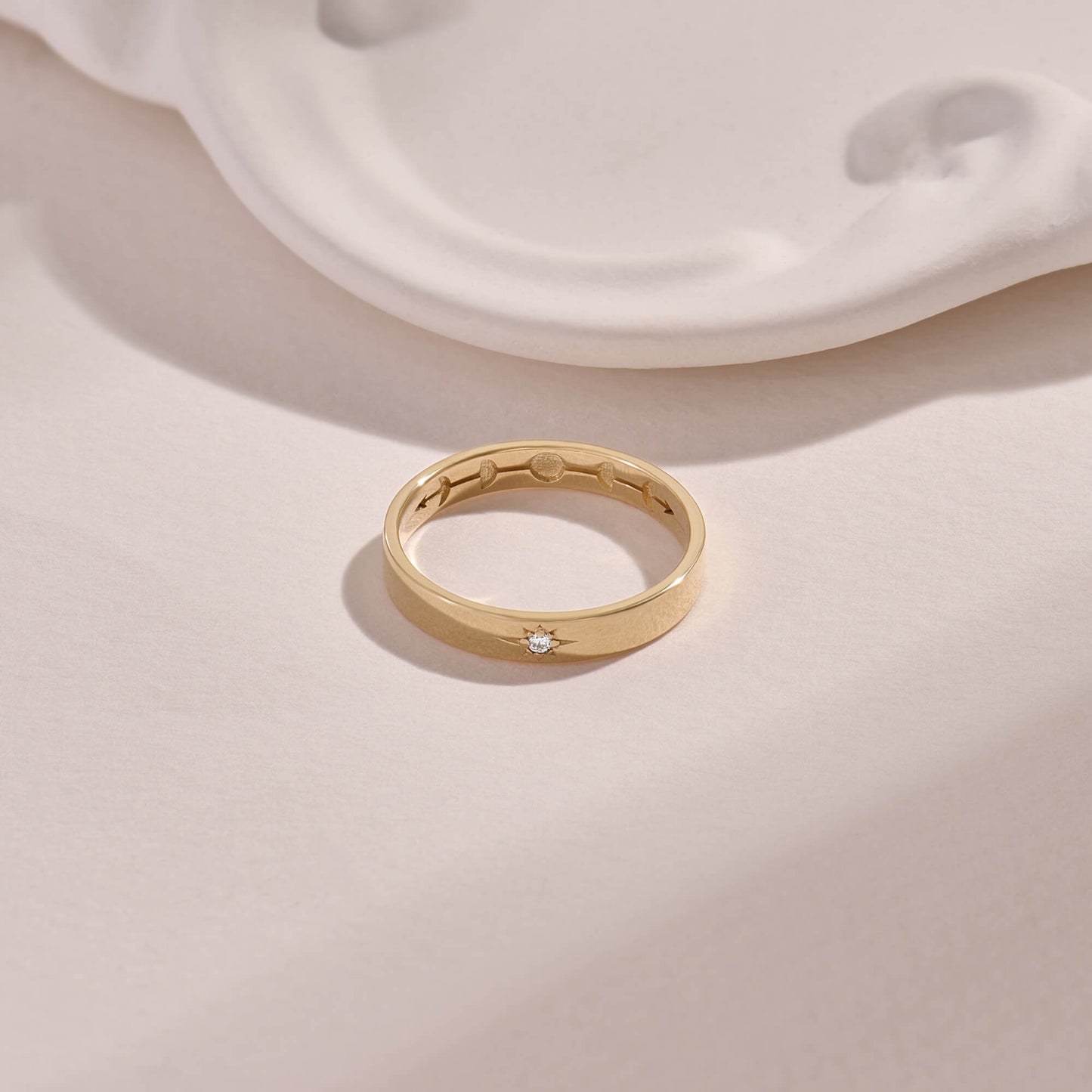 Diamond Moon Phase Starburst Band Ring in Gold