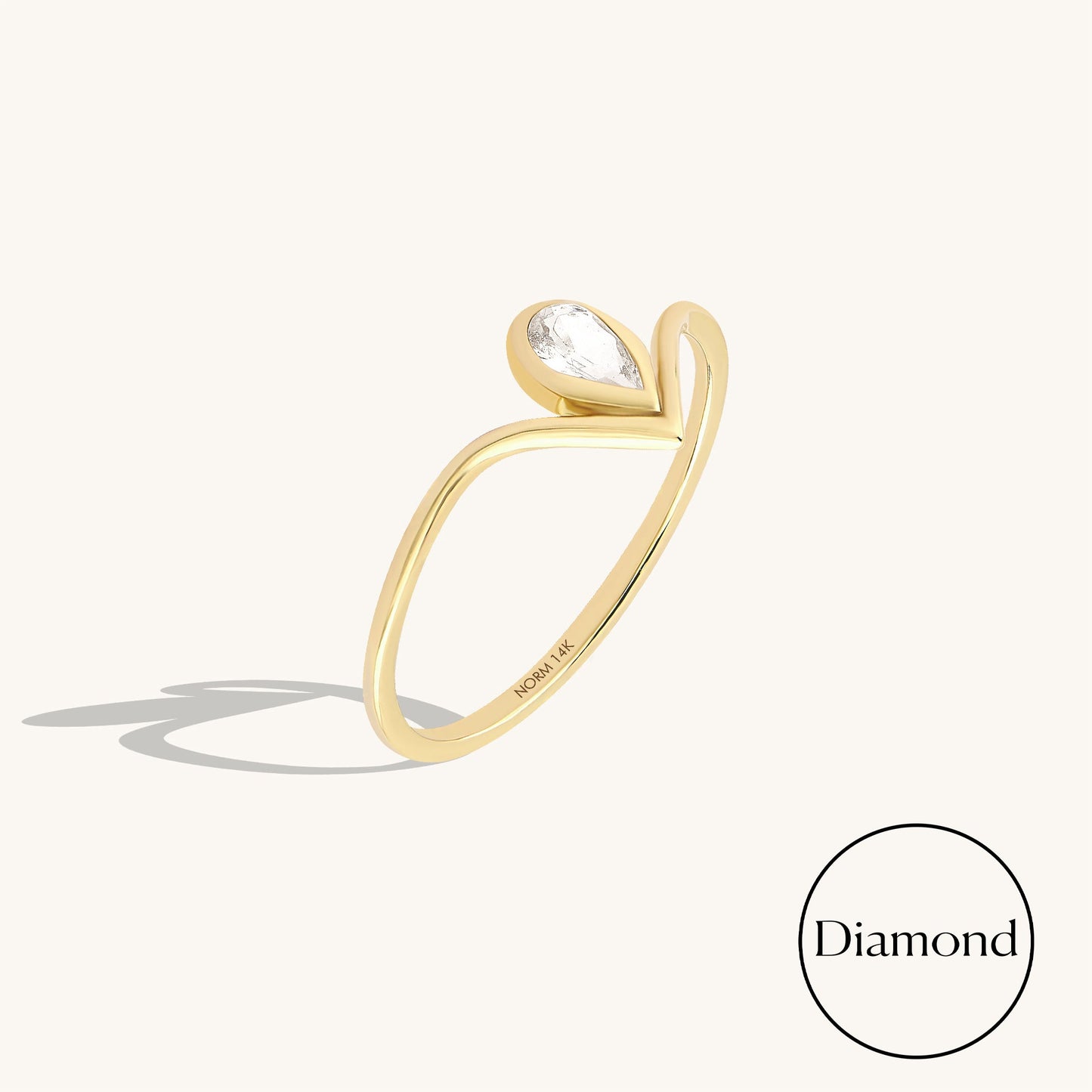 Diamond Pear Drop Chevron Ring in Gold