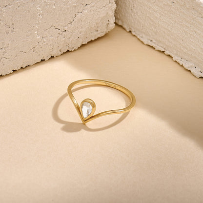 Diamond Pear Drop Chevron Ring in Gold