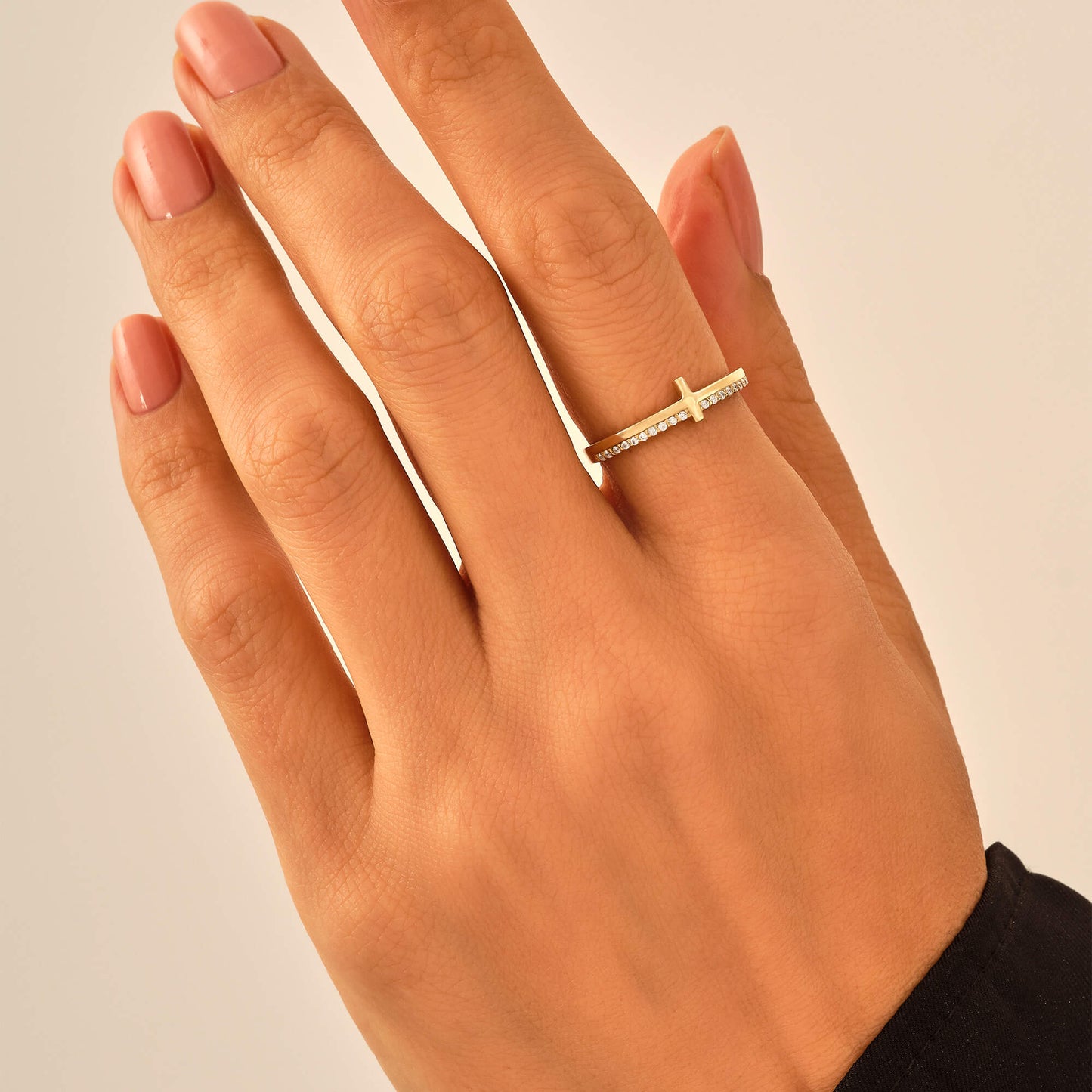 Diamond Petite Cross Ring in Gold