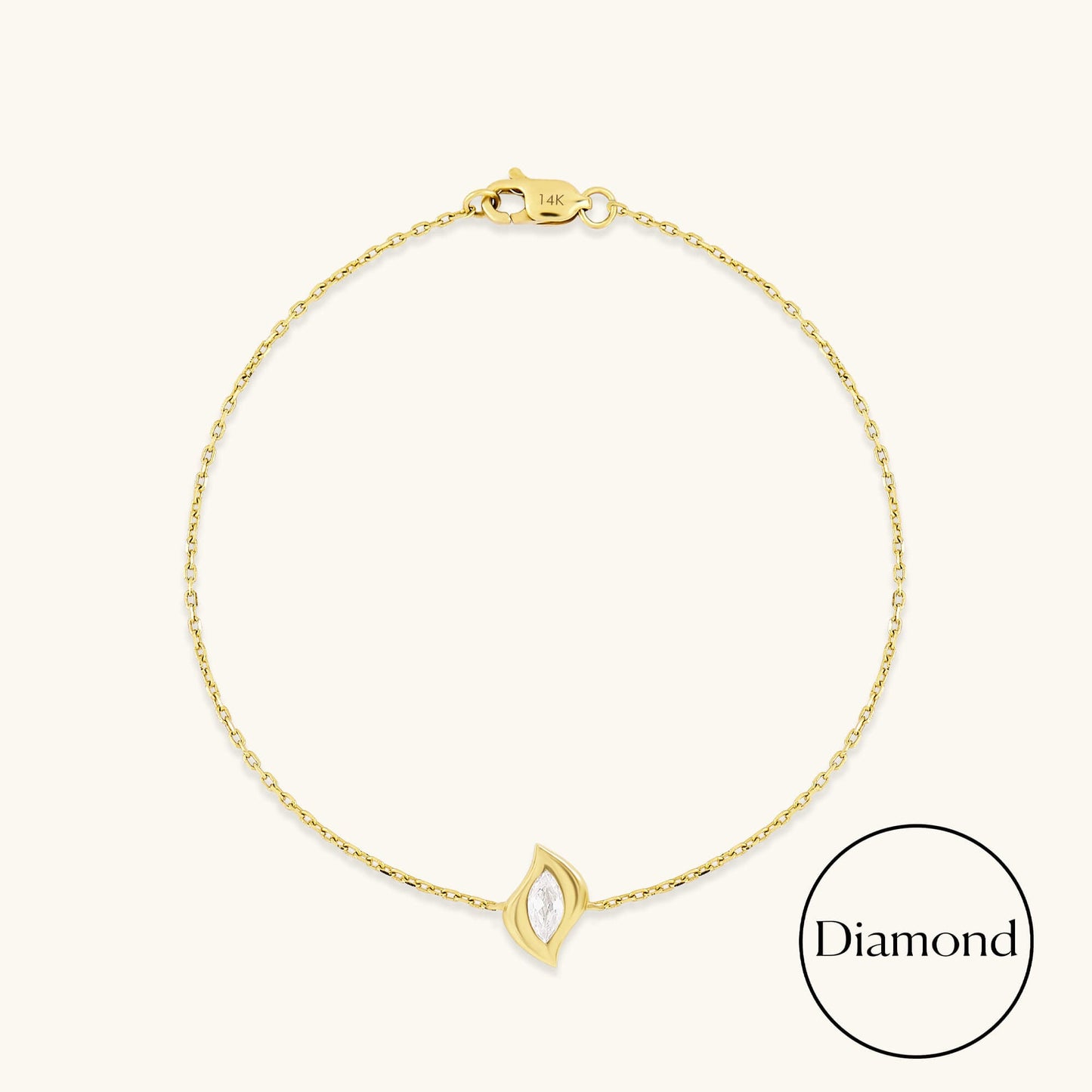 Diamond Solitaire Leaf Bracelet in Gold