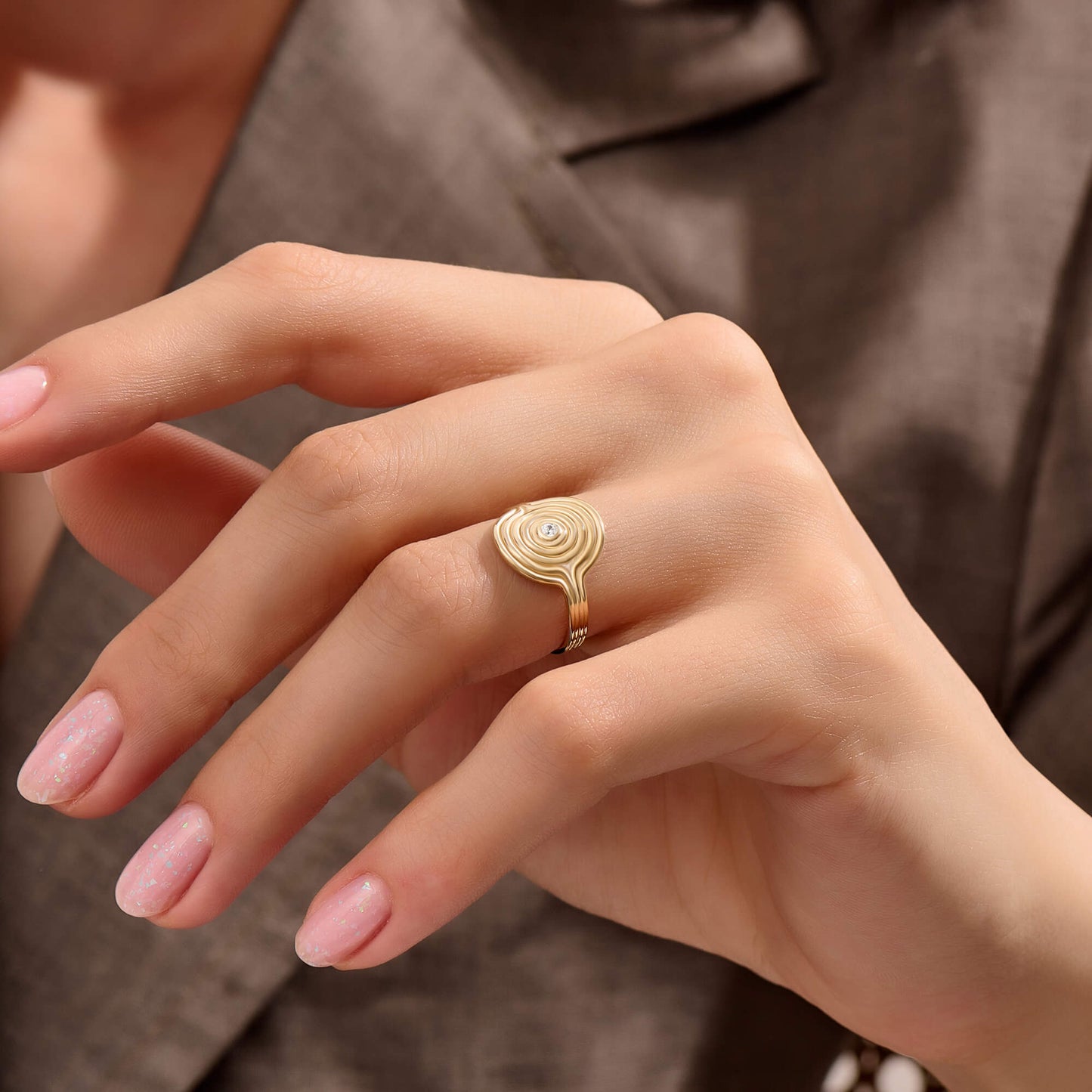 Diamond Swirl Signet Ring in Gold