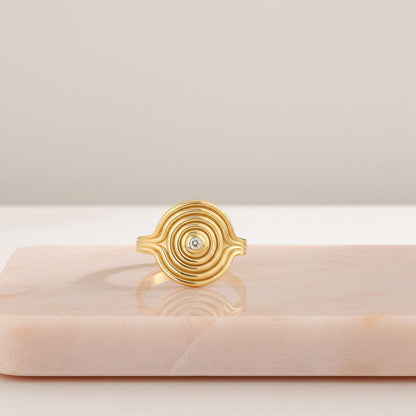 Diamond Swirl Signet Ring in Gold