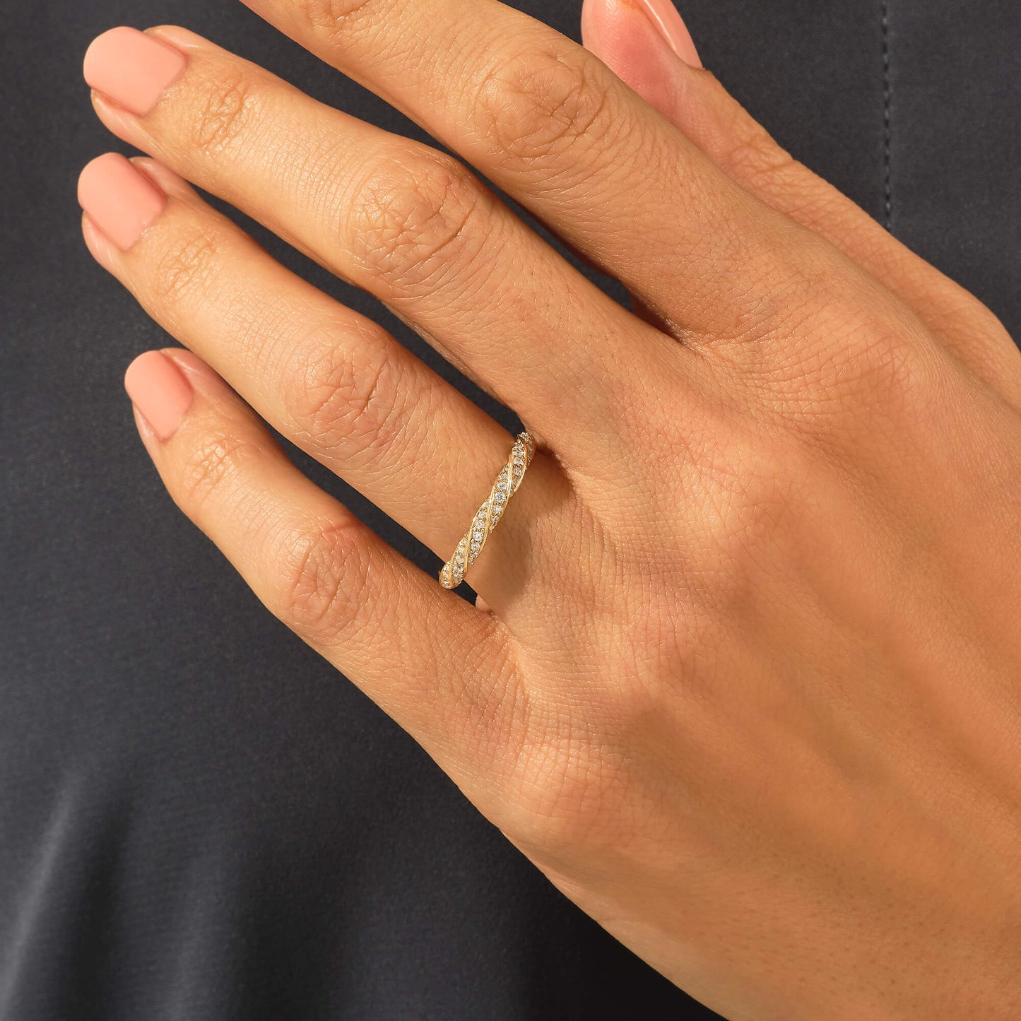 Diamond Twisted Half Eternity Wedding Ring in Gold