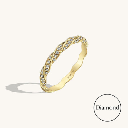 Diamond Twisted Half Eternity Wedding Ring in Gold