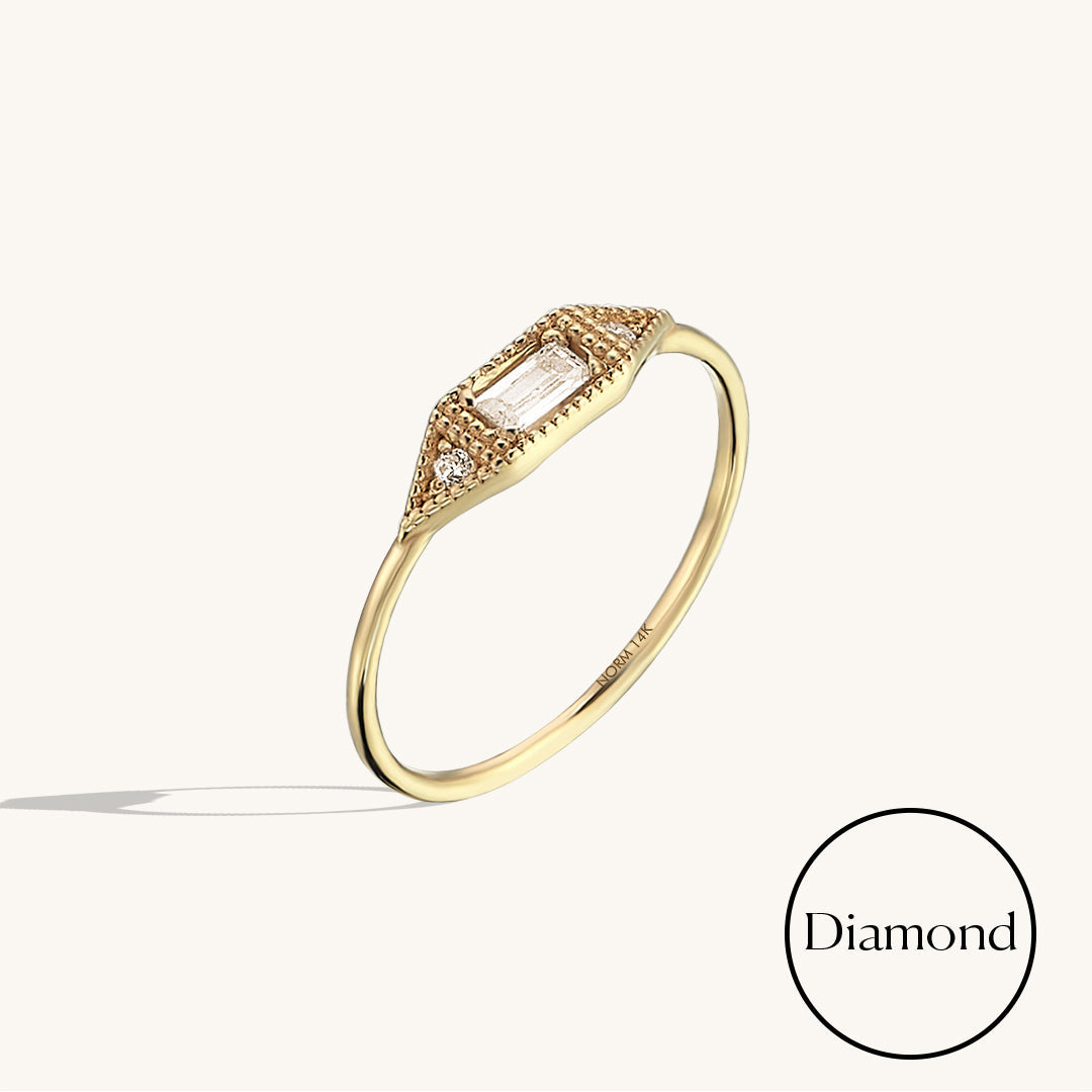 Diamond Vintage Baguette Signet Ring in Gold