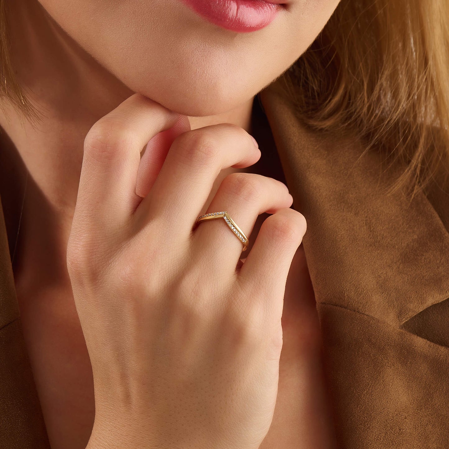 Diamond Double Chevron Ring in Gold