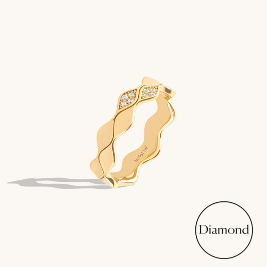 Double Wave Diamond Band Ring in Gold