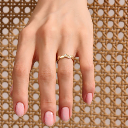 Double Wave Diamond Band Ring in Gold