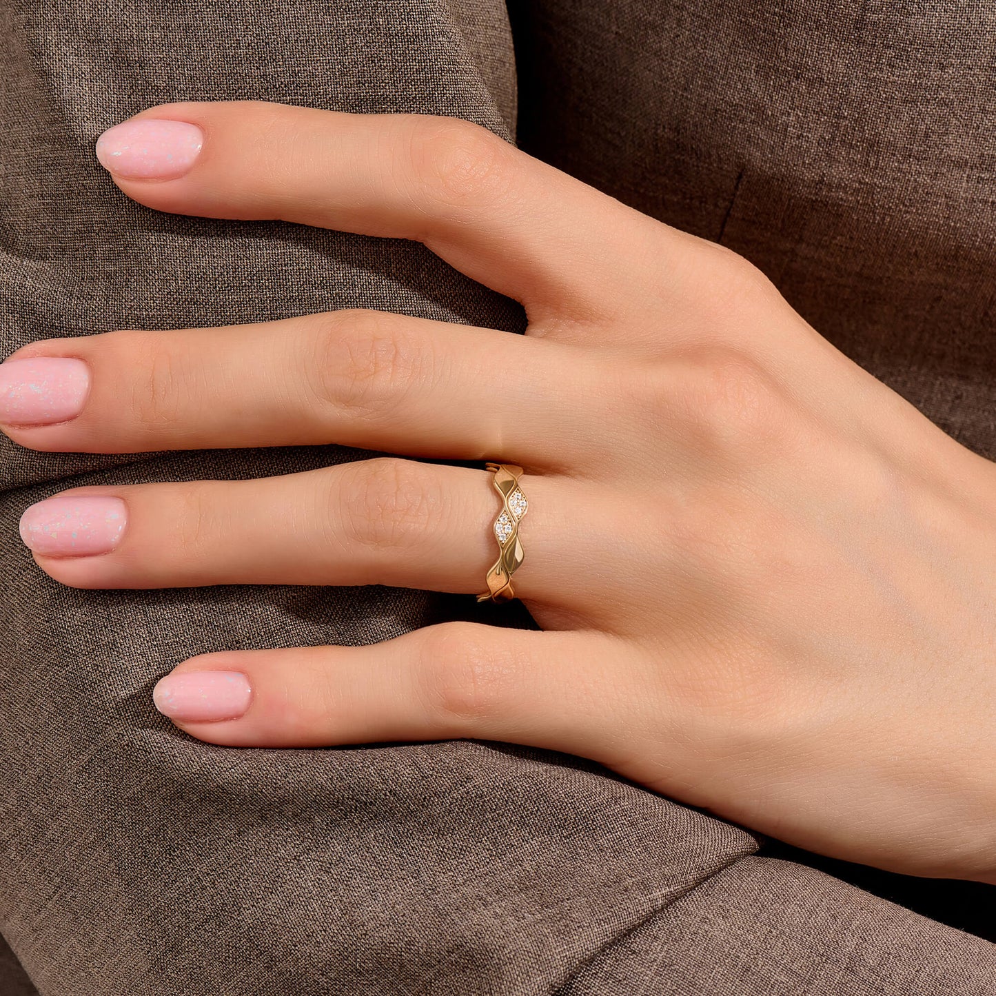 Double Wave Diamond Band Ring in Gold