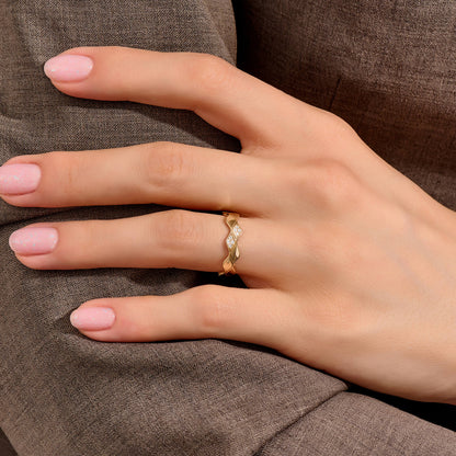 Double Wave Diamond Band Ring in Gold