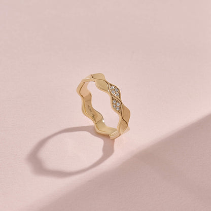Double Wave Diamond Band Ring in Gold