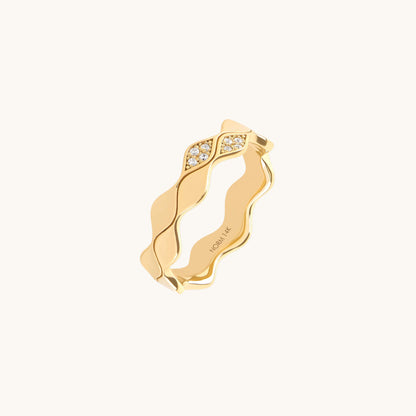 Double Wave Diamond Band Ring in Gold