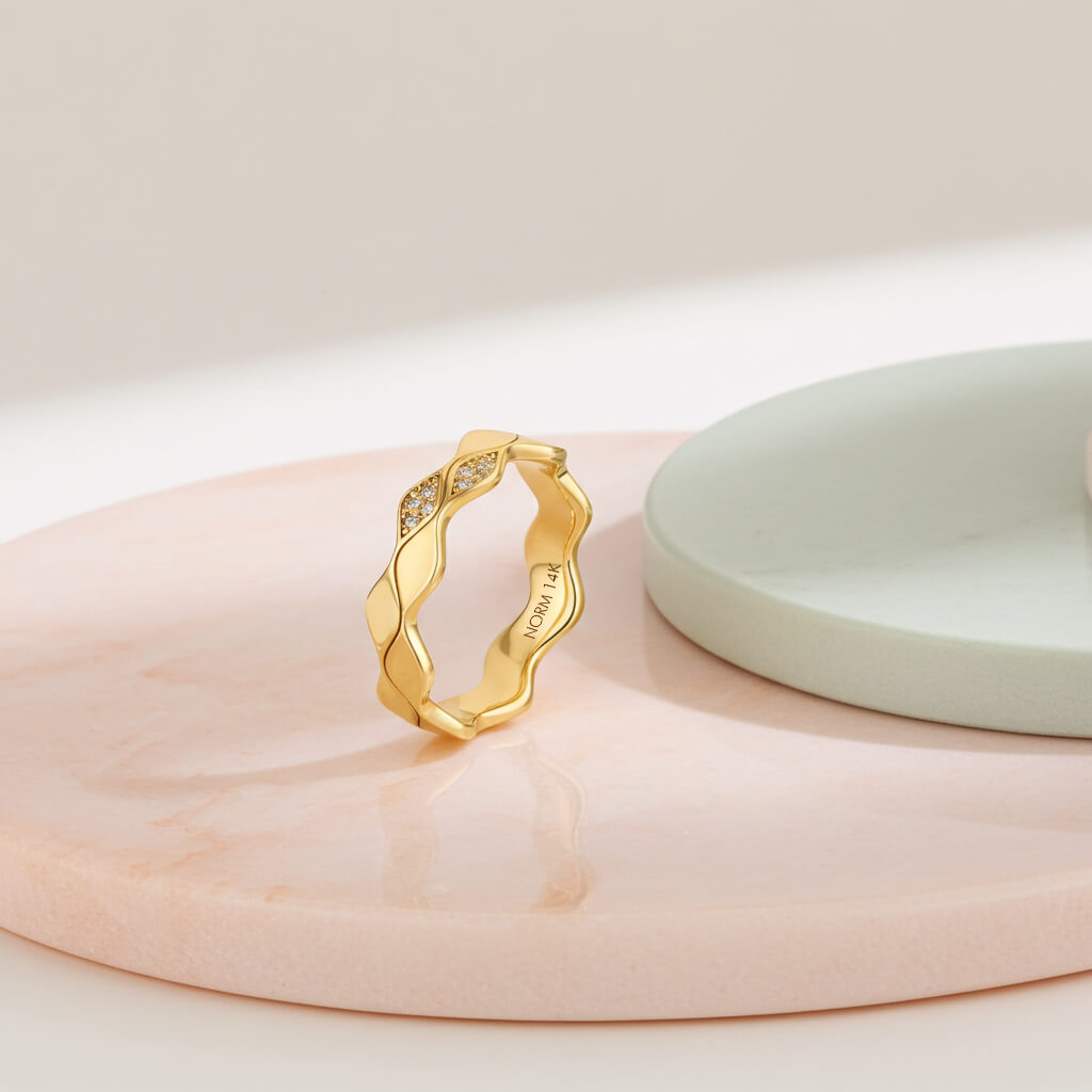 Double Wave Diamond Band Ring in Gold