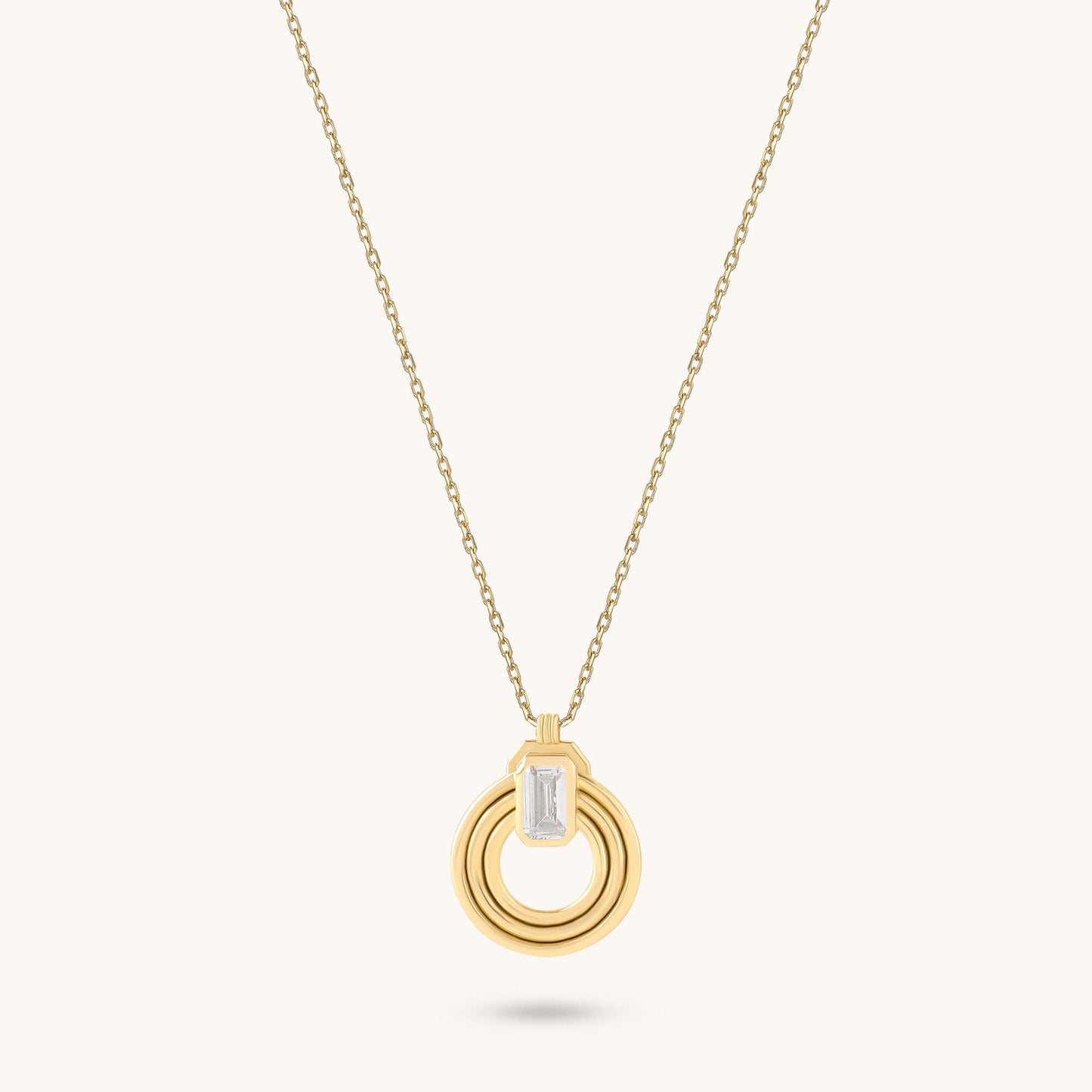 Emerald-Cut Moissanite Orbit Loop Necklace in Gold