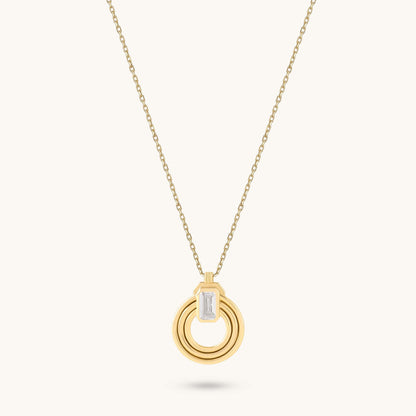 Emerald-Cut Moissanite Orbit Loop Necklace in Gold
